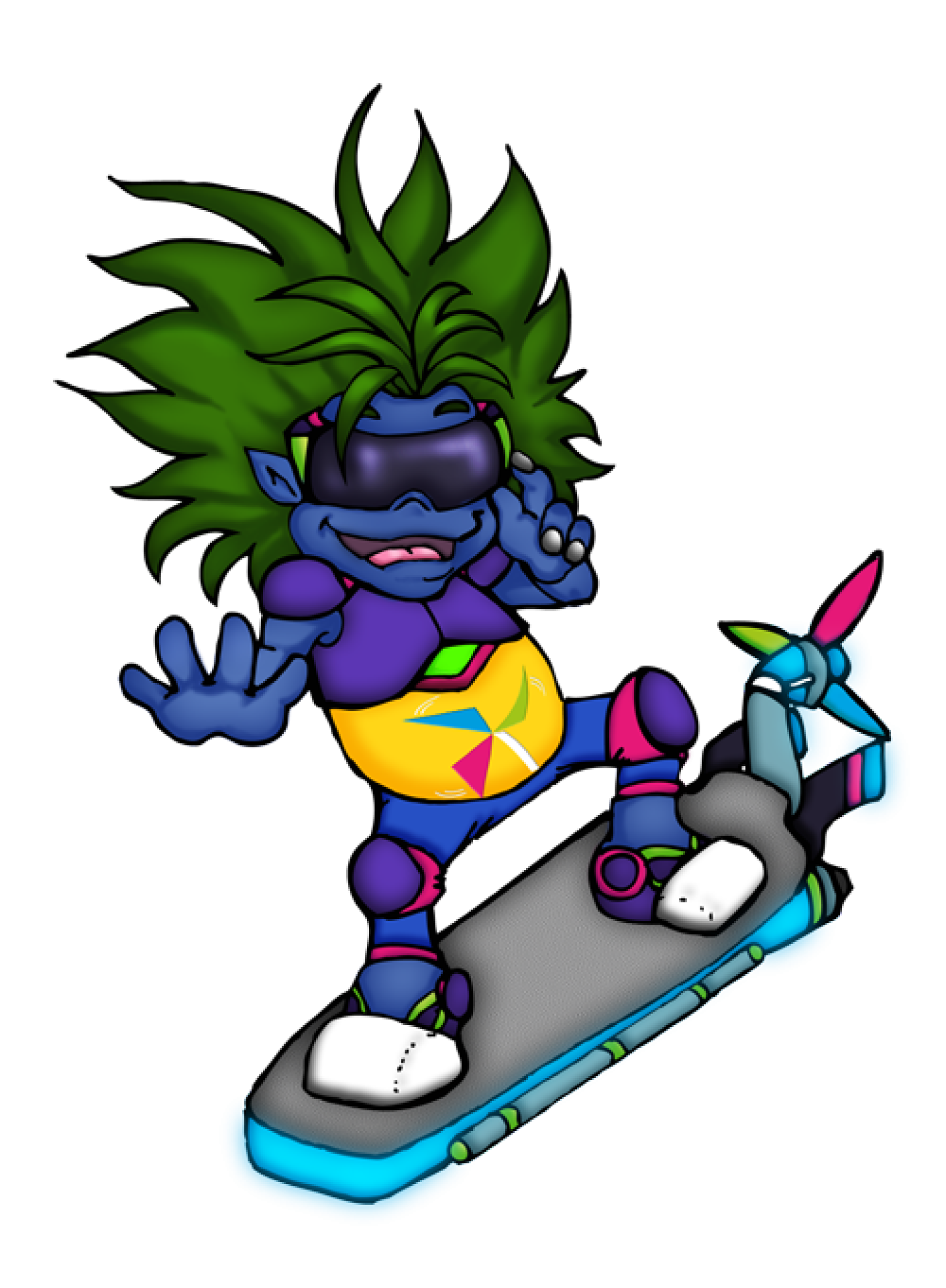 Willi Windkobold aus der Zukunft auf Hoverboard