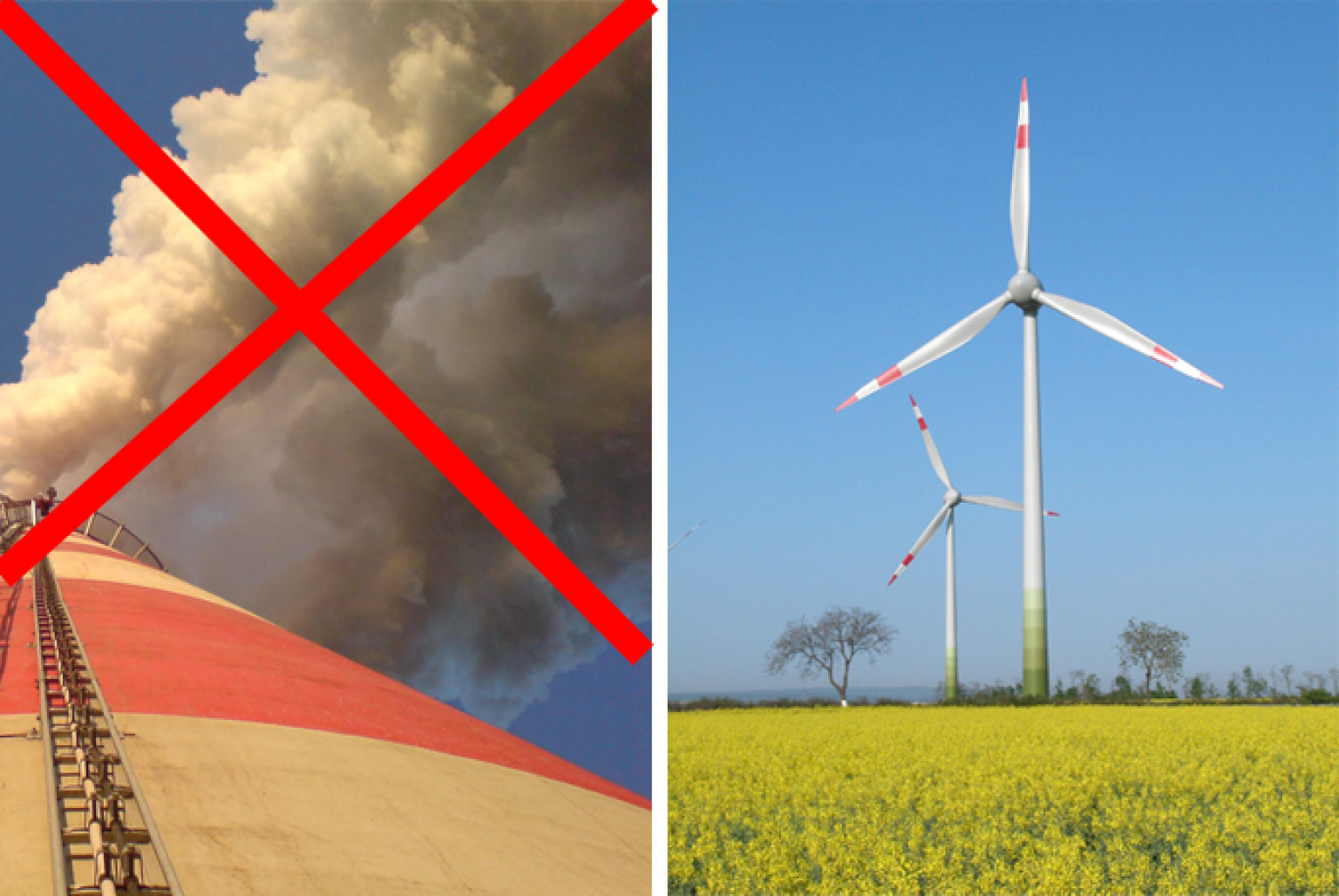 Fabriksschlot mit durchgestrichenem Rauch und schönes Windrad